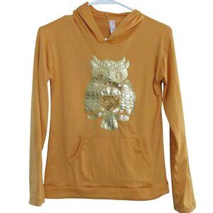 Chic's Hooded T Shirt Womens Medium‎ Regular Yellow Long Sleeve Owl Shirt Top
